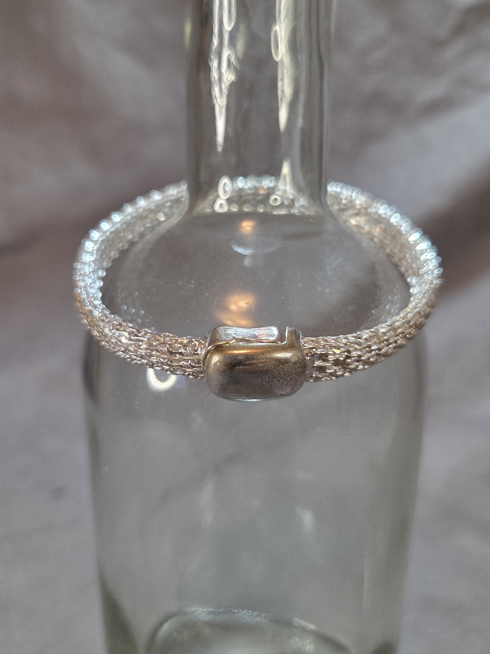 Vintage Signed Monet Silver Tone Mesh Tube Bracelet Magnetic Clasp Bangle